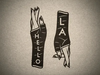 HELLO LA broken cast hand hello illustration la los angeles love nails vintage