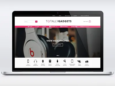 Gadget Store Design - TotallyGadgets drop down menu e commerce electronics flat icons gadgets landing page logo design online store rebranding responsive design shop ui design