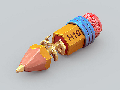 Paincil 3d 3dc block brain c4d eraser illustration isometric pain pencil skeleton