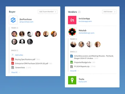 Buyer/Vendor Widgets app buyer expand files profile sorting ux vendor widget