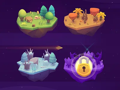 Color of Mages - level select cartoon desert forest game illustration ios island space vector winter