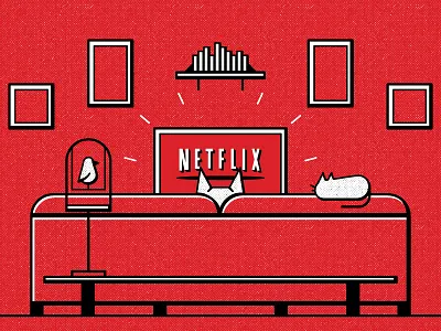 Netflix Mailer bird cat competition couch dog illustration line work living room mailer netflix tv