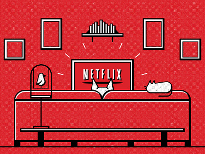 Netflix Mailer bird cat competition couch dog illustration line work living room mailer netflix tv