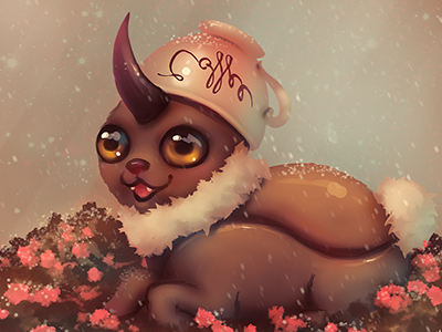 Coffee bean monster. bean coffee cup cute flowers monster snow