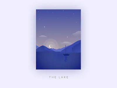 Mysterious Lake Landscape Series boat gradient illustration illustrator lake moon night stars sunrise sunset vector