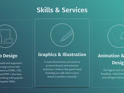Skills & Services website section css gradient illustration website