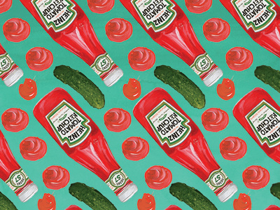 Ketchup Pattern condiments design food illustration gouache illustration ketchup pattern pickles repeats