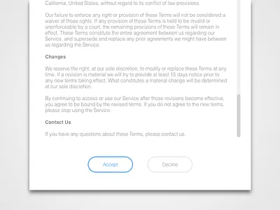 Daily UI #089 - Terms of Service 089 accept button contract dailyui decline terms of service ui ux