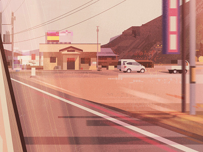 Japan by car architecture glitch illustration james gilleard japan landscape retro vector