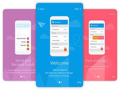 Onboarding - One Two Three app banking finance material onboarding payment send steps transfer ui ux welcome