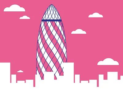 The Gherkin (30 St Mary Axe) architecture britain british great britain illustration london monoline red the gherkin vector white yellow