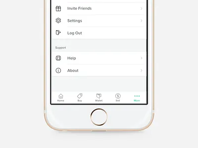 More Screen about app help ios ios app iphone log out more settings tab navigation