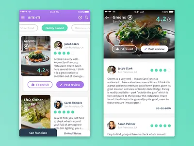 Restaurant/Food Review app app card comments dailyui feed food healthy ios like restaurant review vegetarian