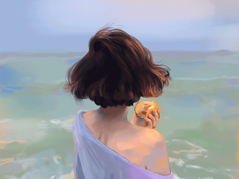 Seaside digital painting gif gif art hair illustration peaceful photoshop wind