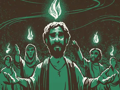 Epic Story - The Church acts bible chapter church drawing flame illustration ink monochrome pentecost story wind