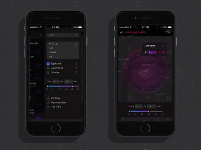 Where? App design application dark design geo interface iphone map mobile party search ui ux