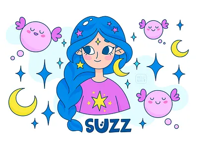 Character for logo and coffee cup design. Illustration doodle art artist character character design coffee concept design female feminine girl girly illustration moon person stars woman