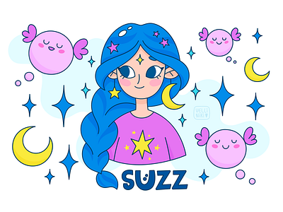 Character for logo and coffee cup design. Illustration doodle art artist character character design coffee concept design female feminine girl girly illustration moon person stars woman