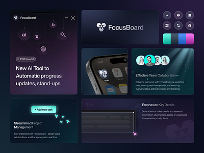 Branding for AI - FocusBoard ai brand guidelines brand identity branding design graphic design graphicdesign logo logo design logo designer logo ui logotype marketing packaging smm startup logo visual identity