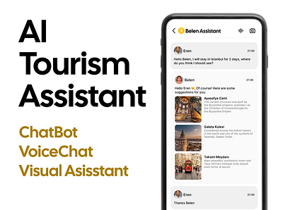 Tourism Asisstant ChatBot, Voice and Visual Assistant ai ai chatbot app design chatbot mobile app design tourism ui voice chat