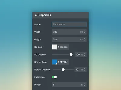 Properties Dribbble app options properties ui