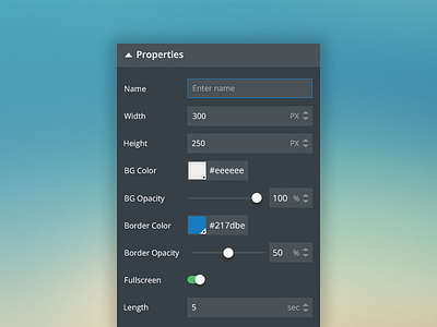 Properties Dribbble app options properties ui