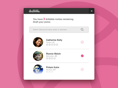 Day 021 - Dribbble Invitation Modal 021 app challenge dailyui dribbble invitations invite modal recomendation ui