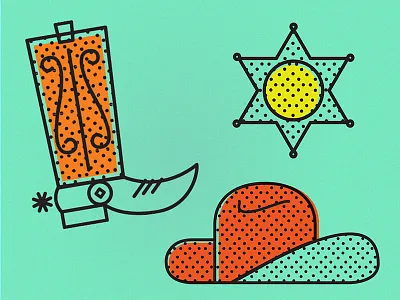 Dress Code badge boot cowboy hat icons illustration offset sheriff western