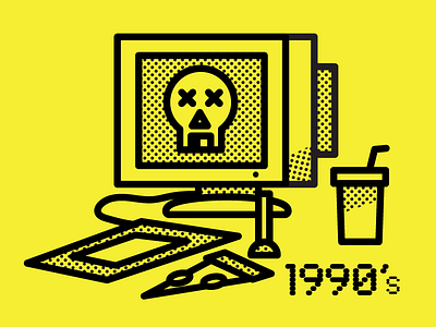 1990s halftone illustration office