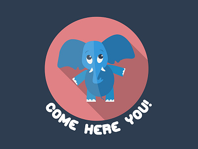 Huggable Elephant animal big ears blue cute elephant flat design hug lovely pink trunk