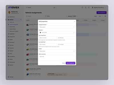 Movex SaaS - Add Assignment analytic dashbaord driver driving filllodesign fleet fleet activity mangement on demand service saas status transportation ui ux website