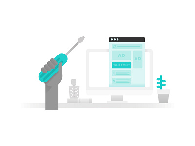 SEO Illustration browser computer flat hand illustration plant screwdriver seo