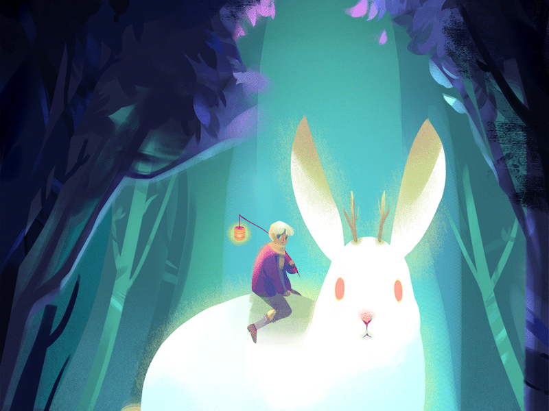 The Jackalope and the Lantern Bearer animation environment forest gif gif art illustration jackalope photoshop