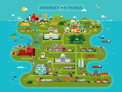 Internet of Things Map Illustration city cloud factory home illustration internet iot map online smart technology vector