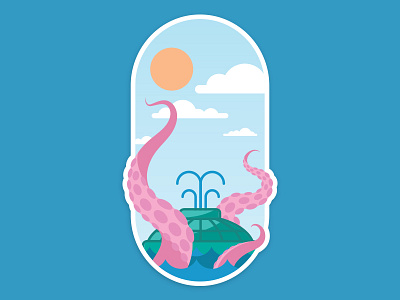 The Kraken of Lake Eola badge eola florida fountain illustration kraken lake orlando oval sticker sun tentacles