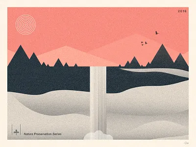 Nature Preservation Series II cliff forrest illustration logo mountain nature outdoors poster typography water waterfall wild