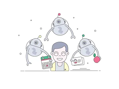 Help calendar colors happy help lines new outlines pastels robots studying teaching tutor