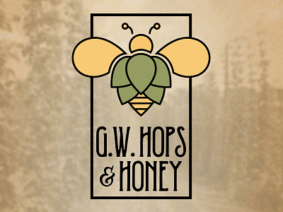 G.W. Hops & Honey Logo bee beer brand design graphic design green honey hops identity logo mark yellow