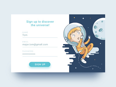 Discover the Universe astronaut card line art moon sign up space stars ui vector