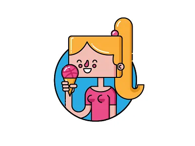 Hello Dribbble dribbble flat flat illustration girl ice cone ice cream