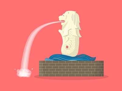 35/50: Merlion architecture buildings flat design illustration merlion singapore