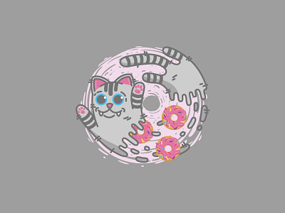 Happy cat animal art cat circle donuts fly happy splash strips vector