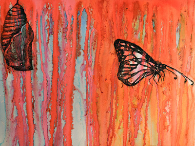 Cocoon & Butterfly bleed butterfly changling illustration metamorphosis pen and ink watercolour