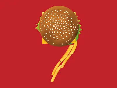 #9 9 burger challenge fast food fries illustration number type typography