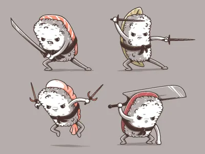 Samurai sushi colors cute design food fresh funny illustration samurai sushi vectors yummy
