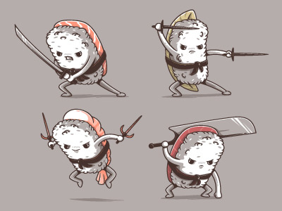 Samurai sushi colors cute design food fresh funny illustration samurai sushi vectors yummy