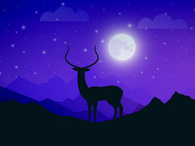 Beautiful Night art deer illustration india landscape love moon mountains night udaipur vector wildlife