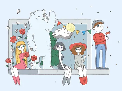 PromoSite ai bear celebration diamonds girls illustration roses