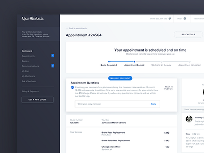 YourMechanic - Appointment View analytics car chart dashboard interface material reports stats ui user ux