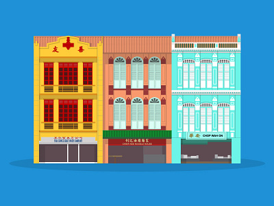 36/50: Chinatown Shophouses architecture buildings chinatown flat design illustration singapore